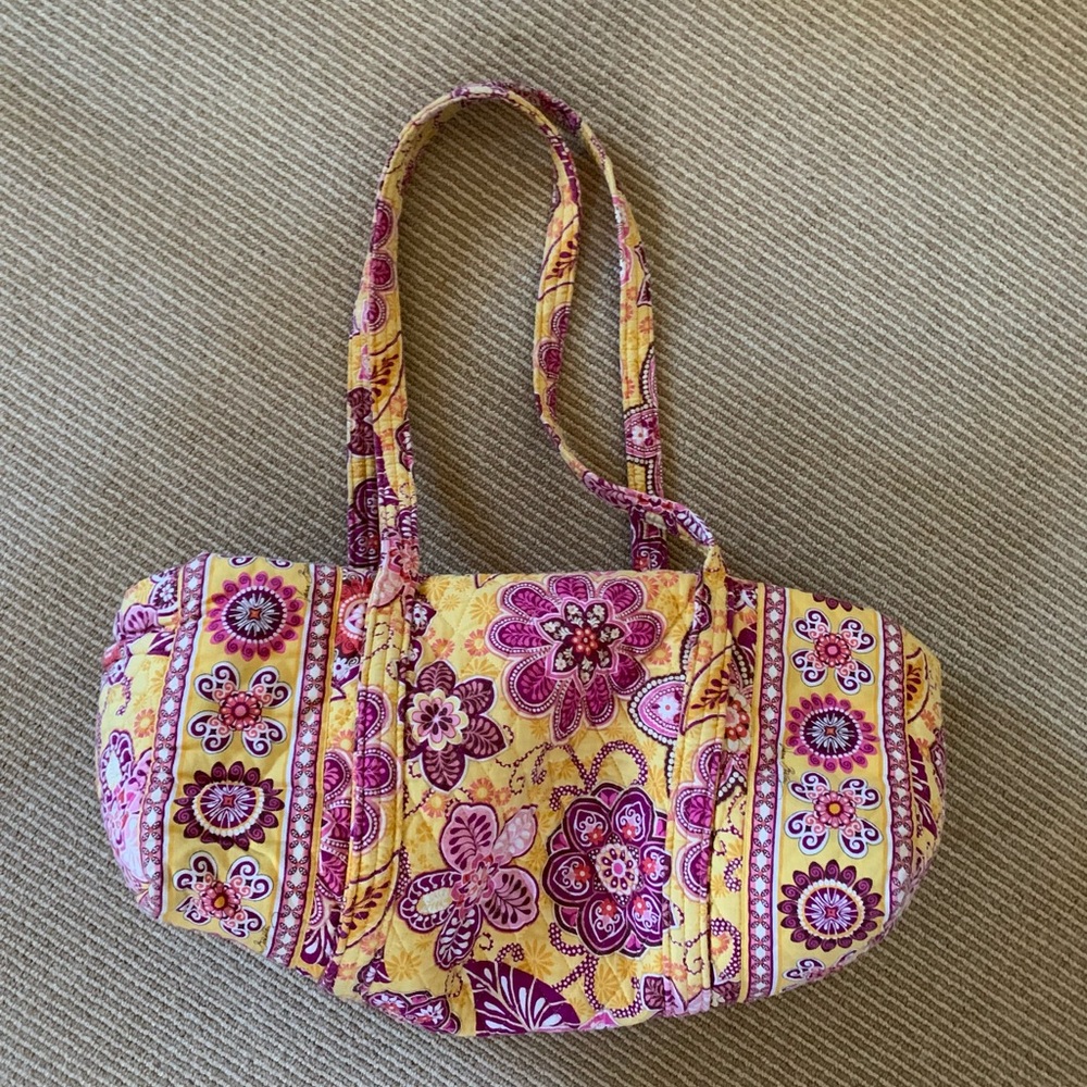 Vera Bradley Duffle Bag Yellow Pink Floral Pattern Weekend Bag